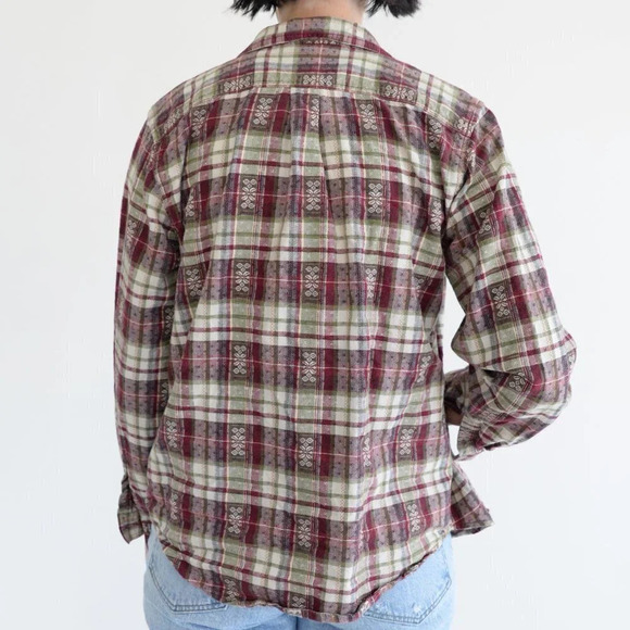 Vintage Classic Elements  Cream and Maroon Checker Button Up Long Sleeve Shirt M - Picture 4 of 13